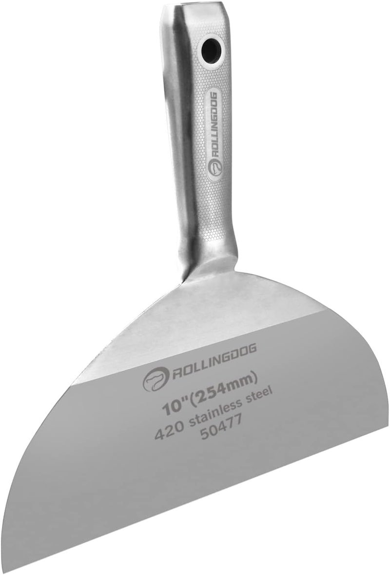 Rolling Dog Taping Knife 10 inch Putty Knife 420 Stainless Steel One Piece Drywall Joint Knife Mirror Polished Blade for Drywall, Painting - Image 1